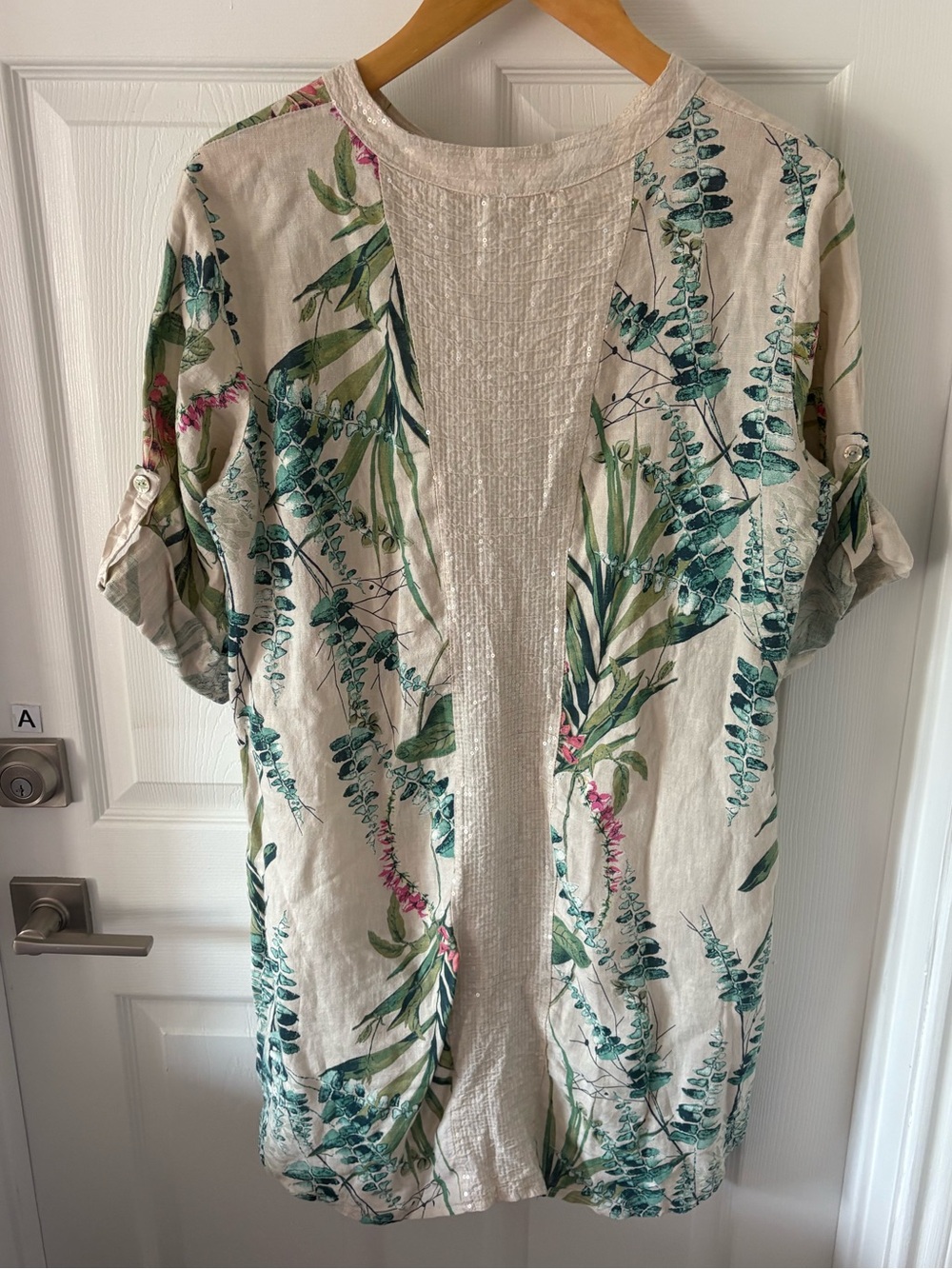 Milio Milano Sophisticated Elegance Italian Linen Botanical Print Dress Size M - Picture 3 of 5